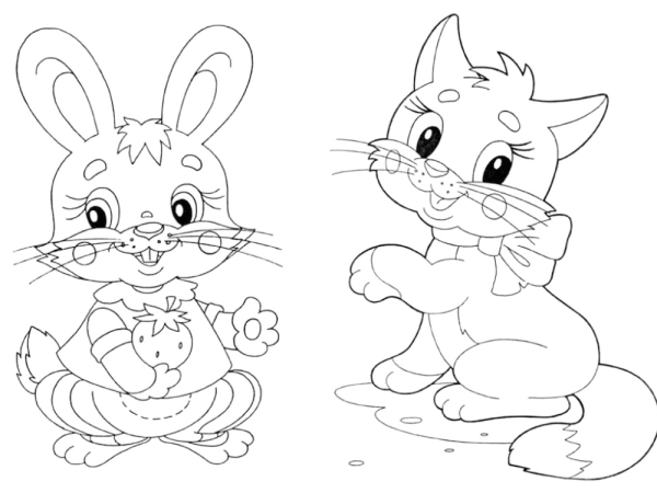 Раскраски заяц и кошка (56 фото)