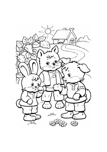 Раскраски по сказке Заюшкина избушка для детей 3-4 лет