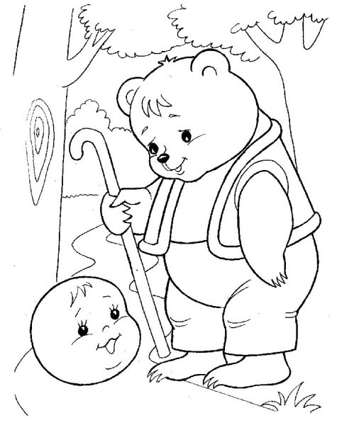 Раскраска сказка Колобок для детей 3-4 лет