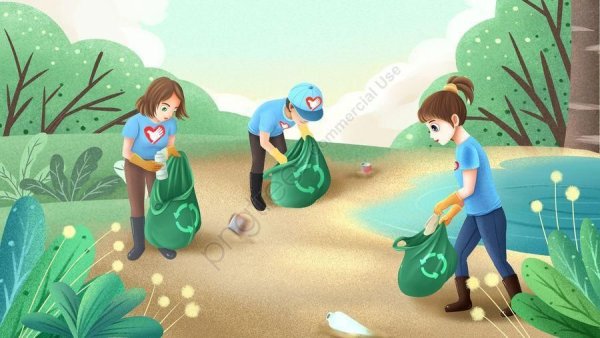 Дети убирают мусор