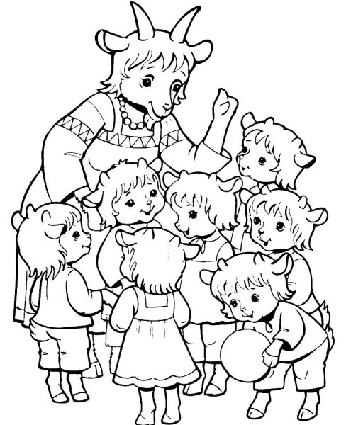 Раскраски по сказке волк и семеро козлят для детей