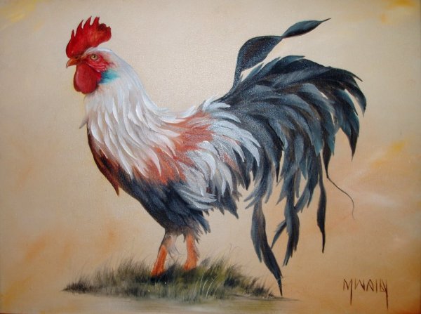 Картина из перьев петуха