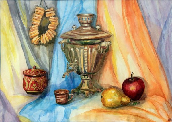 Рисунки школьников натюрморт с самоваром
