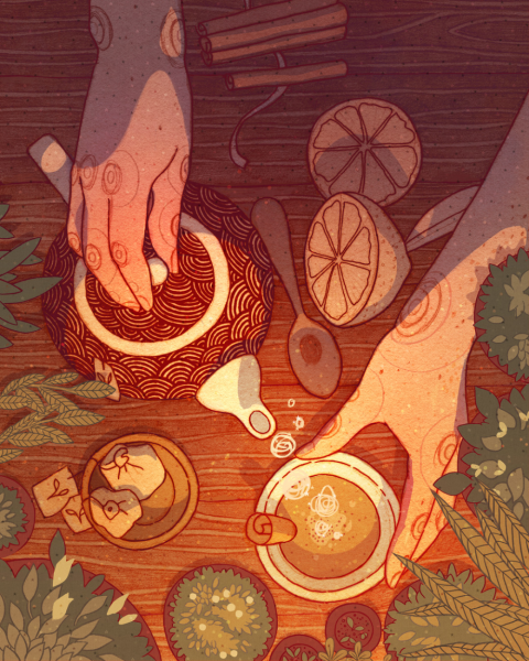 Рисунок в теплых тонах