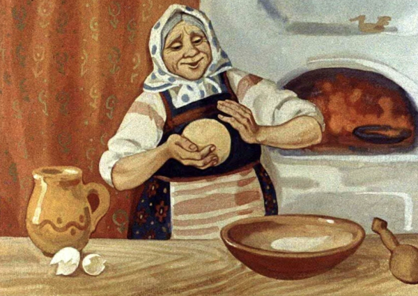 Старуха печет Колобок