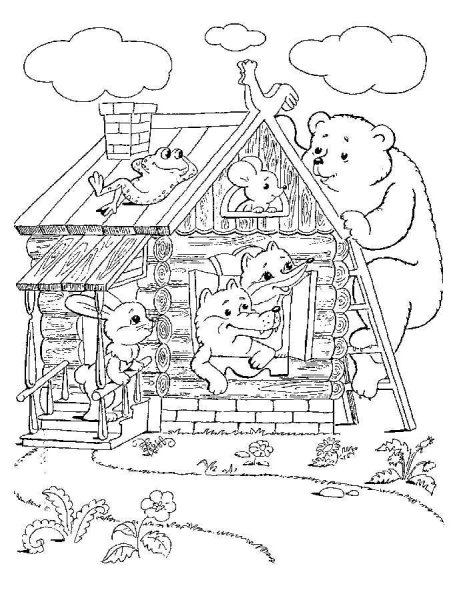 Раскраска домик Теремок для детей 3-4 лет