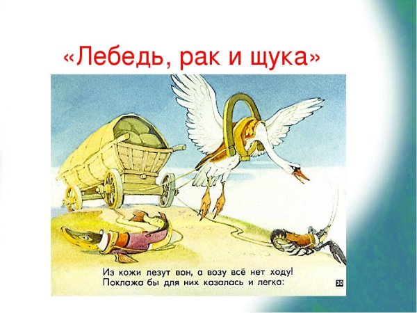 Лебедь, щука и рак. Басни