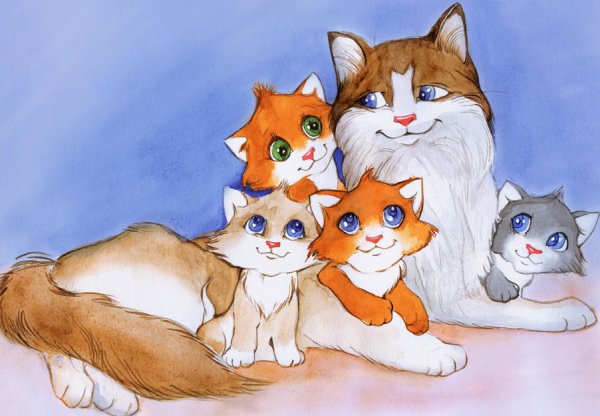 Кошка с котятами рисунок