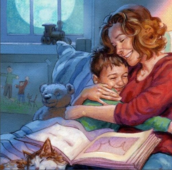 Мама читает книгу ребенку