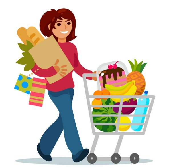 Мама и тележка с продуктами