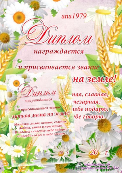 Диплом «лучшей маме»