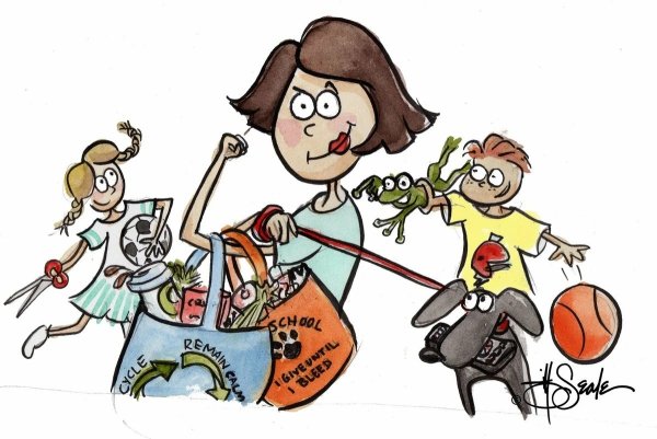 Карикатура мама и дети