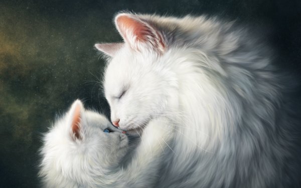 Белая кошка с котятами