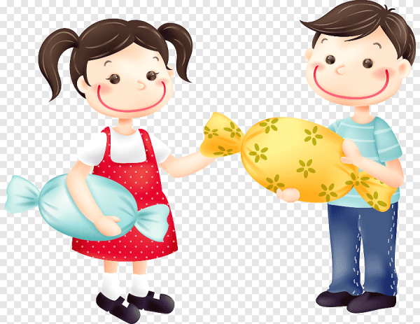 Мальчик и девочка с конфетами