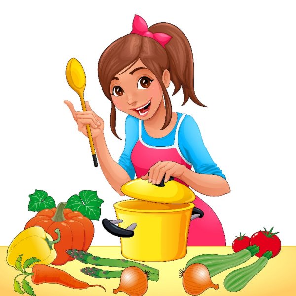 Мультяшная девочка готовит
