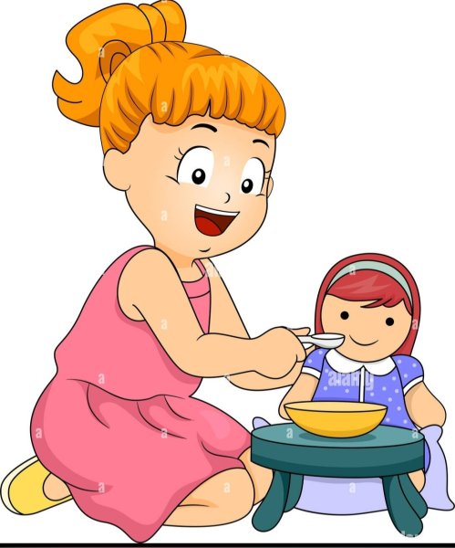 Девочка с куклой мультяшная
