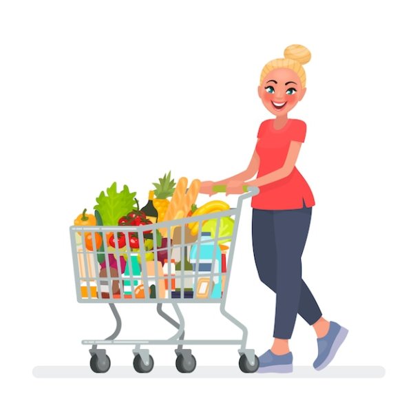 Покупатель с корзиной продуктов