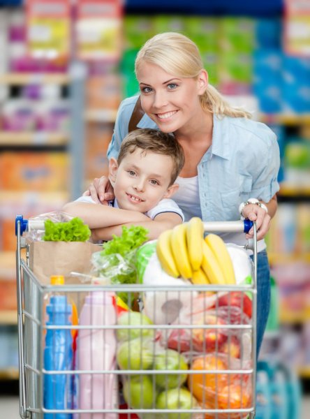 Семья с корзиной продуктов