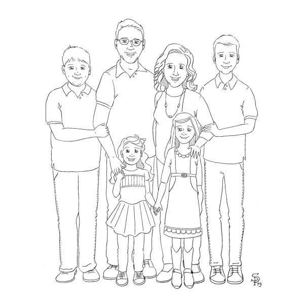 Раскраска семья из 4 человек
