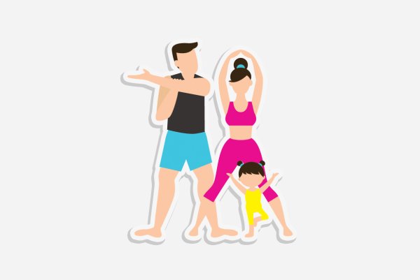 Спортивная семья на белом фоне