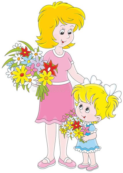 Девочка и мама с цветами