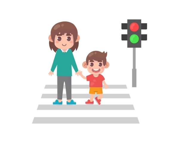 Родители с детьми переходят дорогу