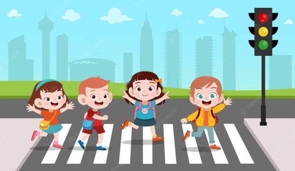 Дети переходят дорогу вектор