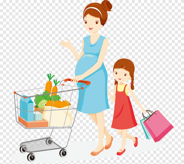 Мама и тележка с продуктами
