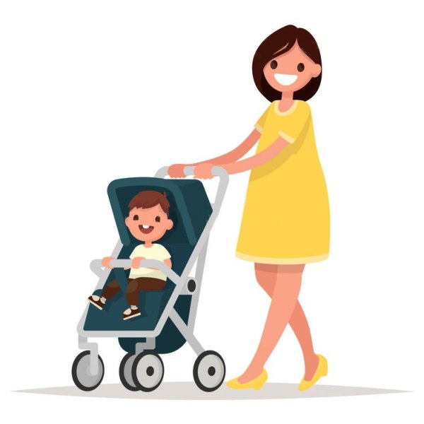 Мама и с ребенком и с коляской вектор