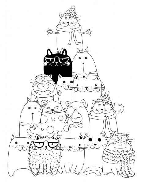 Раскраска новогодний котик