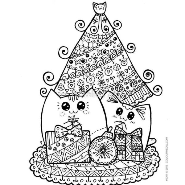 Новогодние коты раскраска