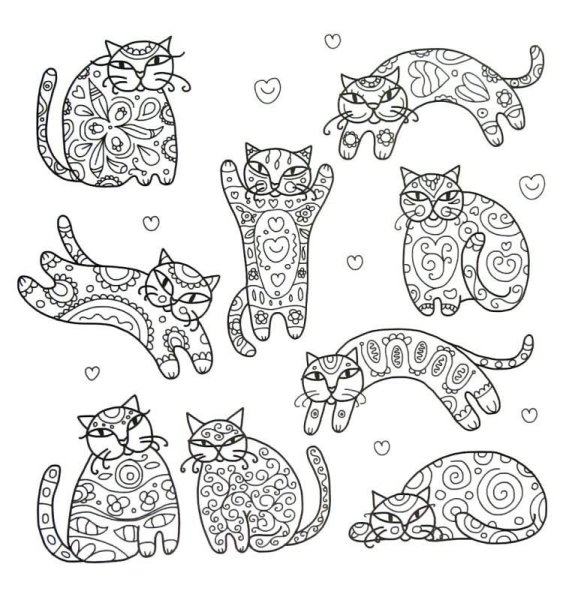 Стилизованные коты раскраска