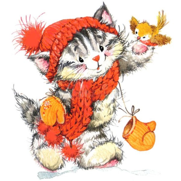 Новогодний кот акварель