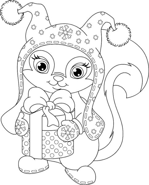 Новогодняя раскраска (белка)