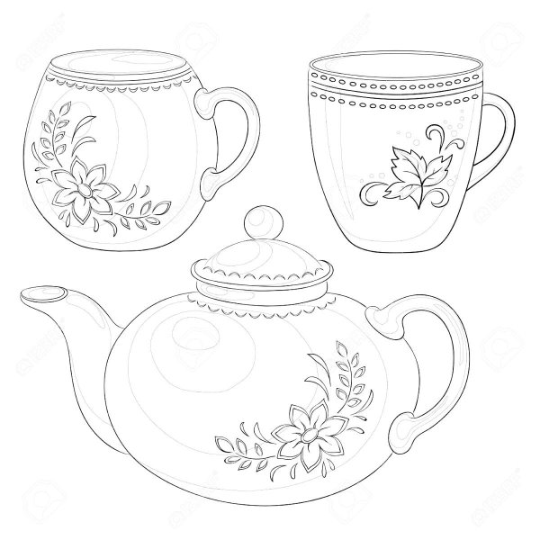 Чайный сервиз с узорами раскраска