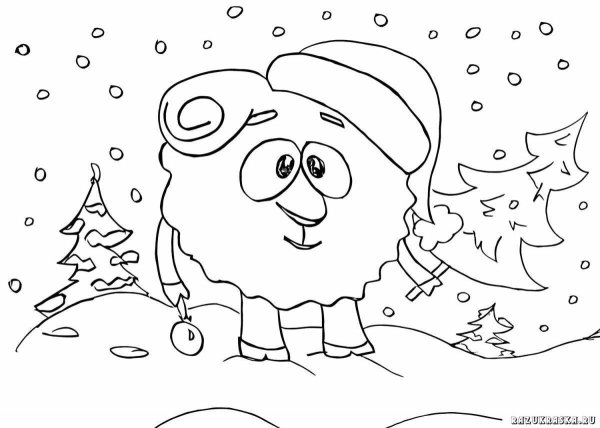 Новогодние Смешарики раскраска