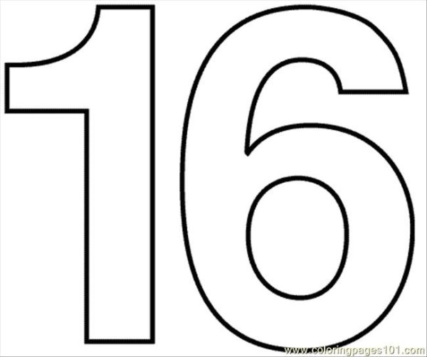 Цифра 16 для раскрашивания