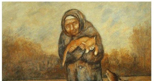 Бабушка с котом живопись