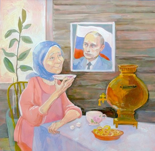 Бабушка за столом живопись
