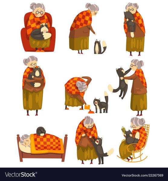Мультяшная бабушка с котами