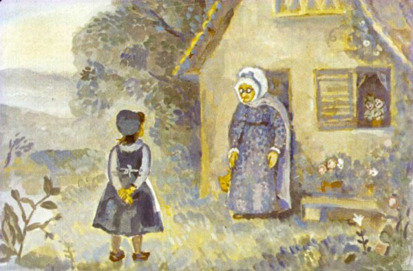 Рисунок бабушка Метелица братья Гримм