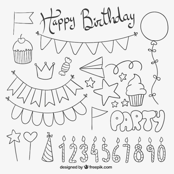 Надпись Happy Birthday для срисовки