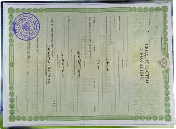 Свидетельство о рождении форма