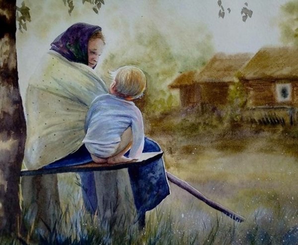 Бабушка и внук живопись