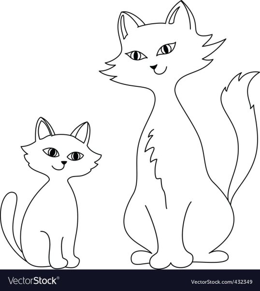 Кошка с котенком трафарет