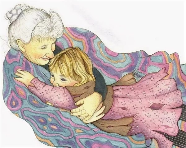 Девочка обнимает бабушку