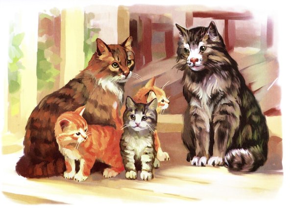 Кошка с котятами для детского сада