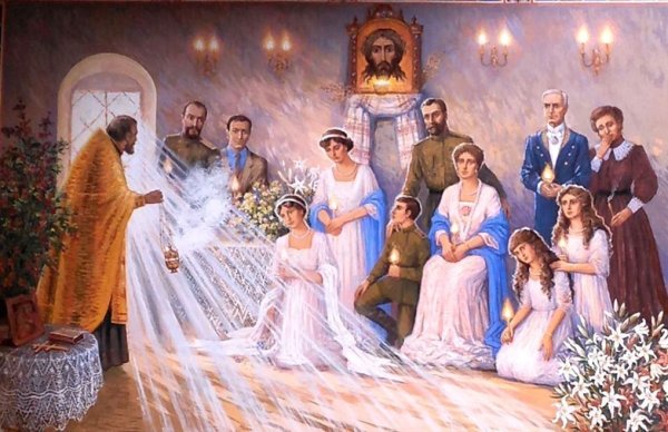 Царская семья в храме в живописи