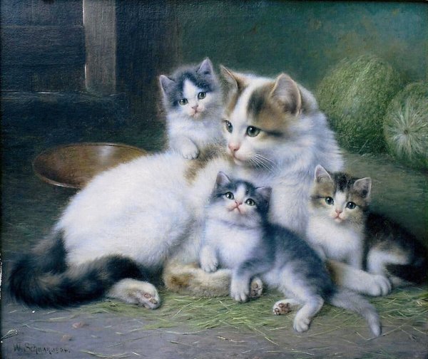 Кошка и котенок для детей