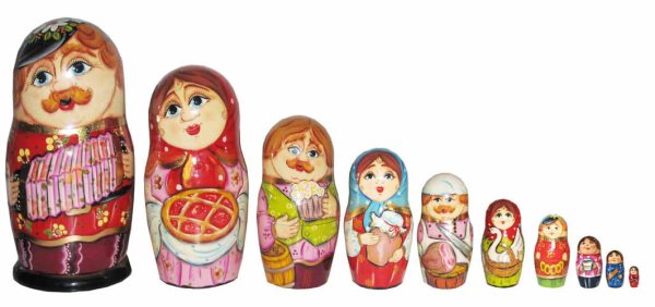 Матрешка-семья (5 фигурок от 4 - 6 до 12 - 18 см)